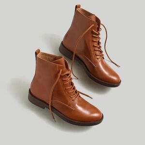 Madewell Moto Leather Lace-Up Combat Boots Brown Women’s 10 Workwear Style NWOT